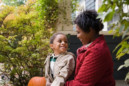Mother and son outdoors